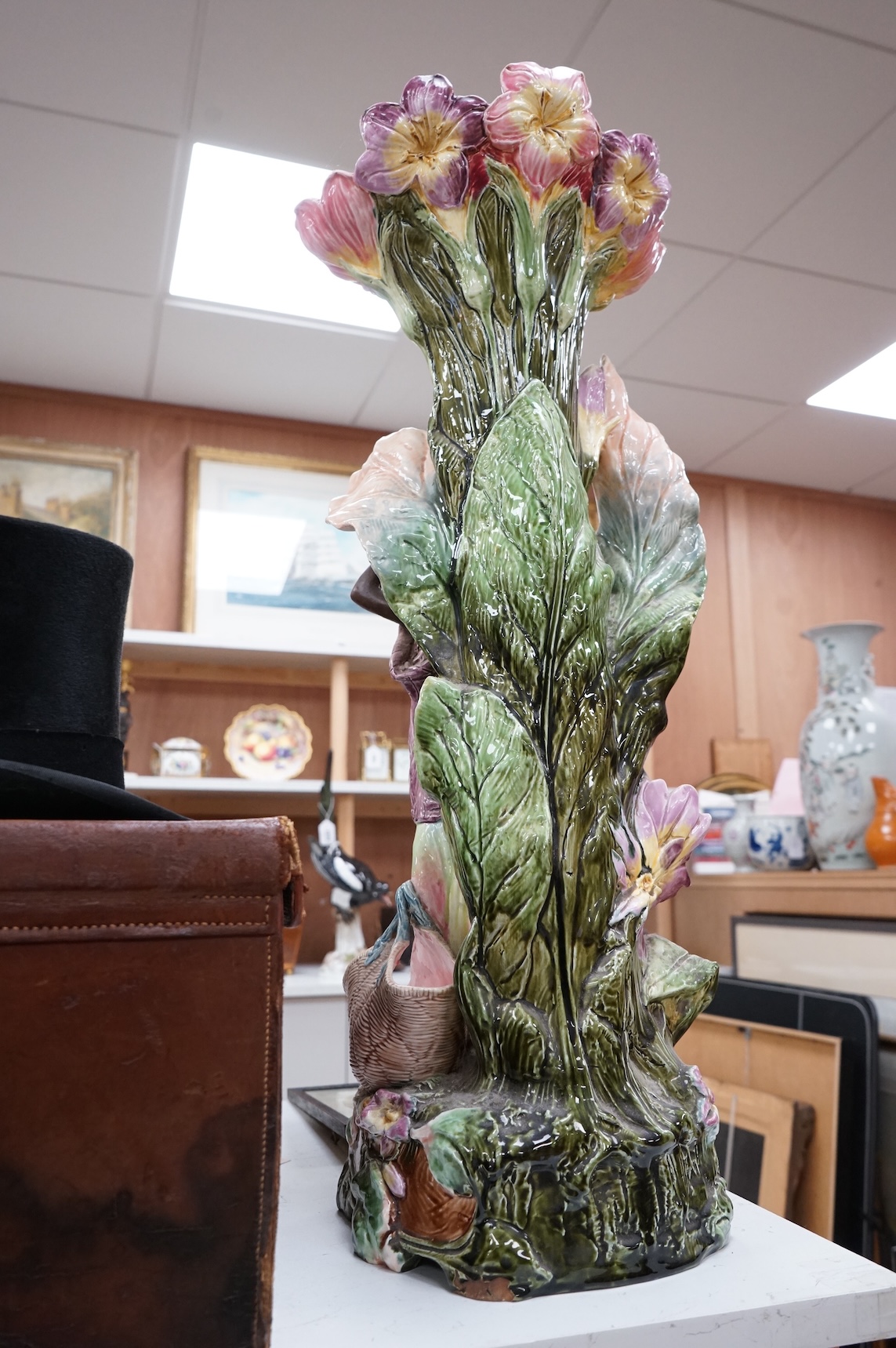 A late 19th century continental majolica floor vase, 74cm